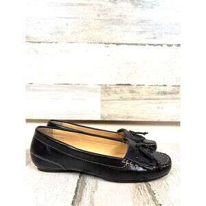 Cole Haan Womens 6 Black Leather Tassel Slip On Loafer Flats Moccasin NEW